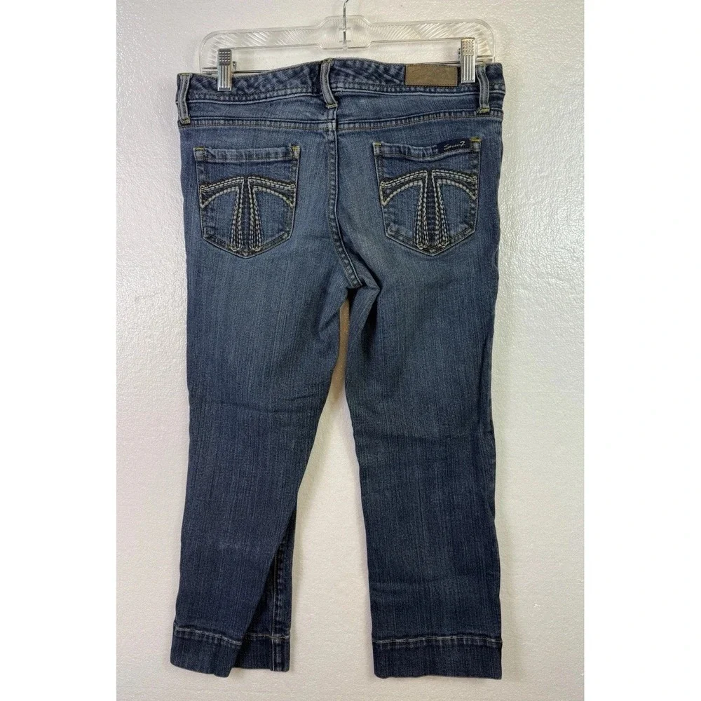 Seven 7 Capri Jeans Size 30 Blue‎ Denim Stretch Crop Distressed Hipster 30/22